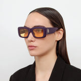 The Attico Marfa Rectangular Sunglasses in Purple and Yellow