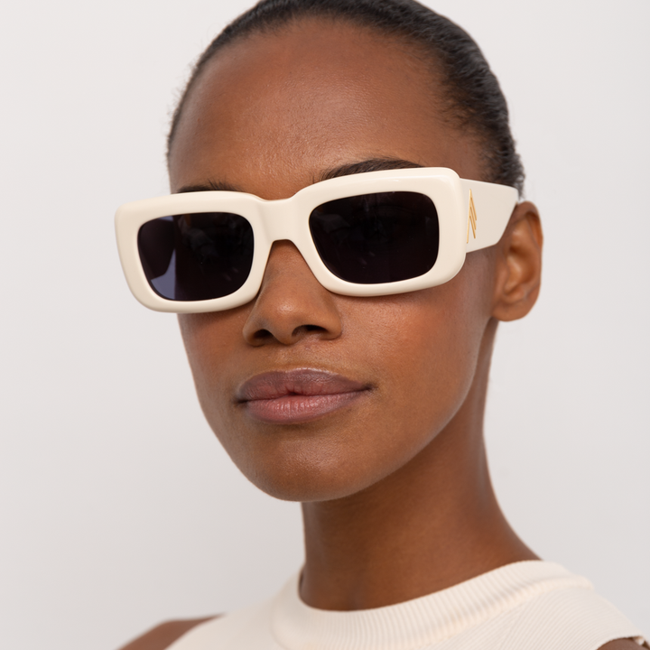 Marfa Rectangular Sunglasses in Cream frame by The Attico x LINDA