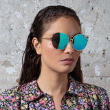 Hannah Cat Eye Sunglasses in Yellow Gold and Blue