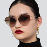 Ella Cat Eye Sunglasses in Light Gold and Brown