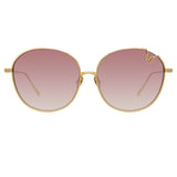 Hannah Oval Sunglasses in Light Gold and Burgundy