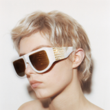 'IT Girl' with Crystals, Oversized Sunglasses in White   | NUE STUDIO x LINDA FARROW